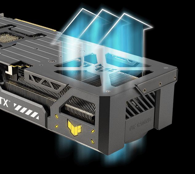 Diagram showing airflow through the vented metal exoskeleton of the ASUS TUF Gaming GeForce RTX 5080