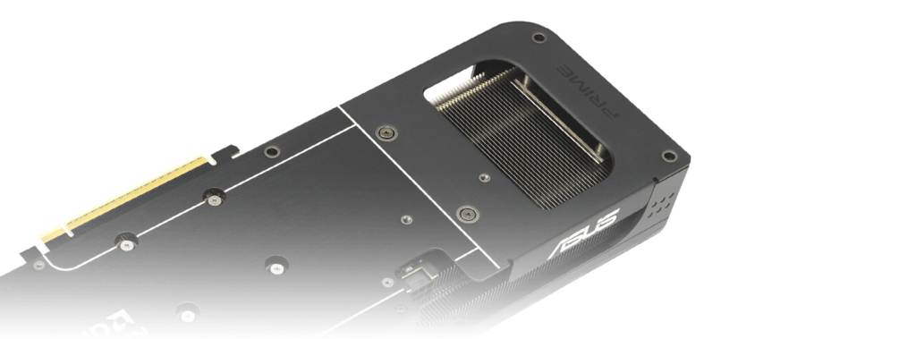 ASUS illustration showing airflow through the vented backplate of the Prime Radeon RX 9060 XT 8GB