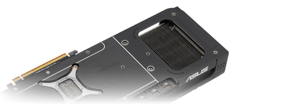ASUS illustration showing airflow through the vented backplate of the Prime Radeon RX 9070 XT