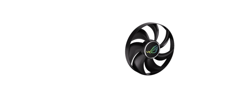 Close-up of an Axial-tech cooling fan used on the ASUS ROG Strix GeForce RTX 4080 Super
