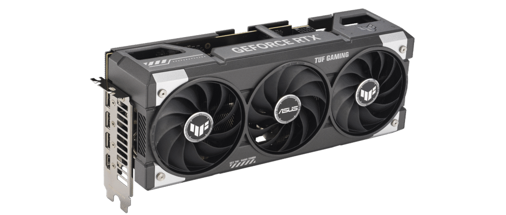 ASUS TUF Gaming GeForce RTX 5060 Ti 16GB angled view showing the triple-fan cooler