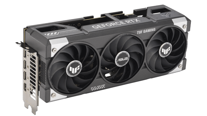 ASUS TUF Gaming GeForce RTX 5060 Ti 16GB angled view showing the triple-fan cooler